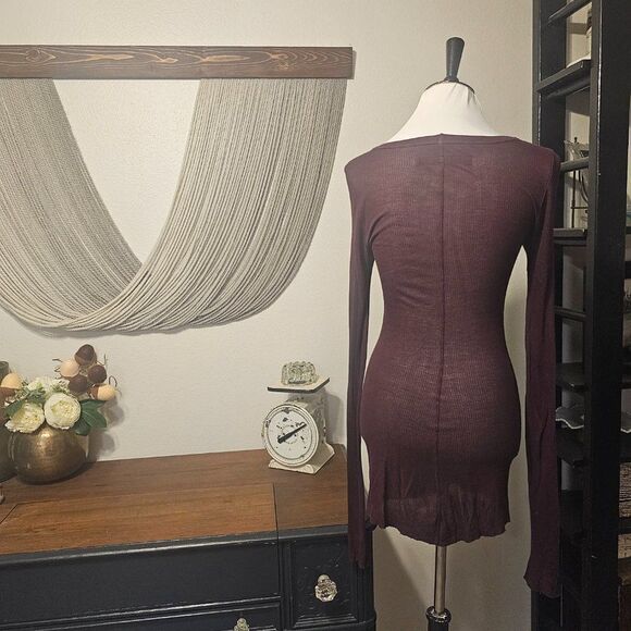 Enza Costa Mulberry Boat Neck Ribbed Sheer Knit Cotton Pullover Top Sz M/L - Picture 5 of 5